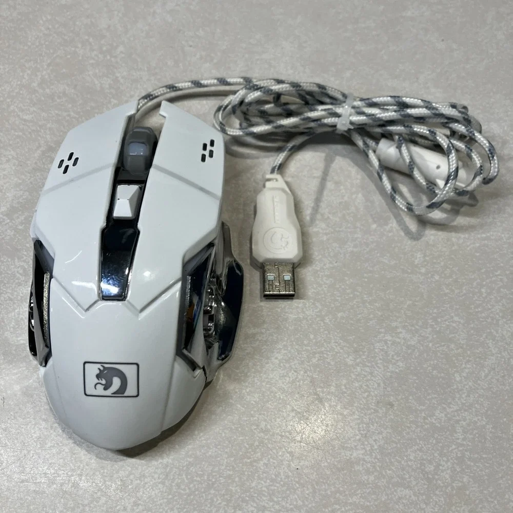 Mamba Snake Wired Gaming Mouse RGB LED White Chrome Braided USB Cable Ergonomic